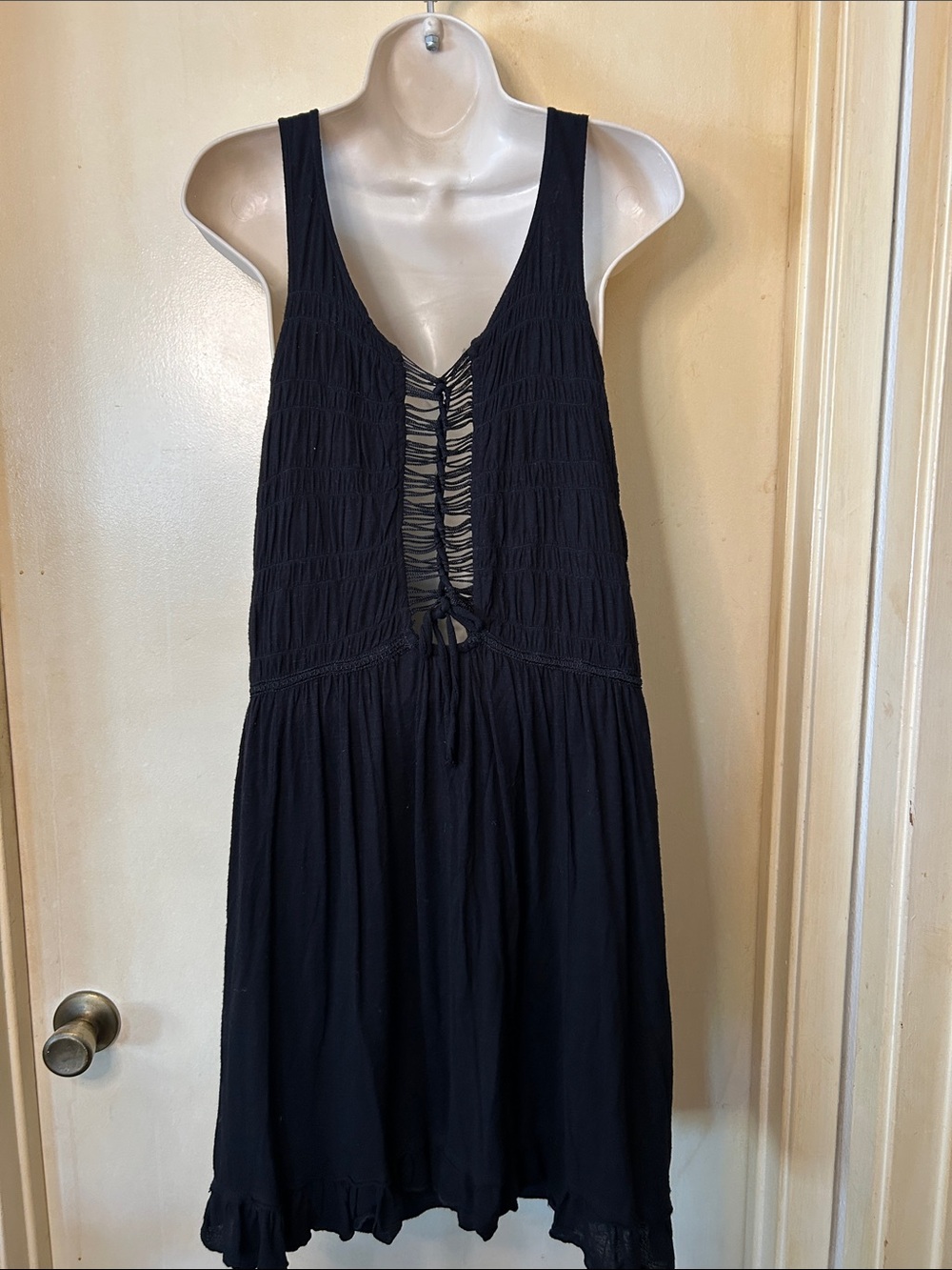 Free People Black Mini Tank Dress with White and Tan Embroidery size S - Picture 10 of 15